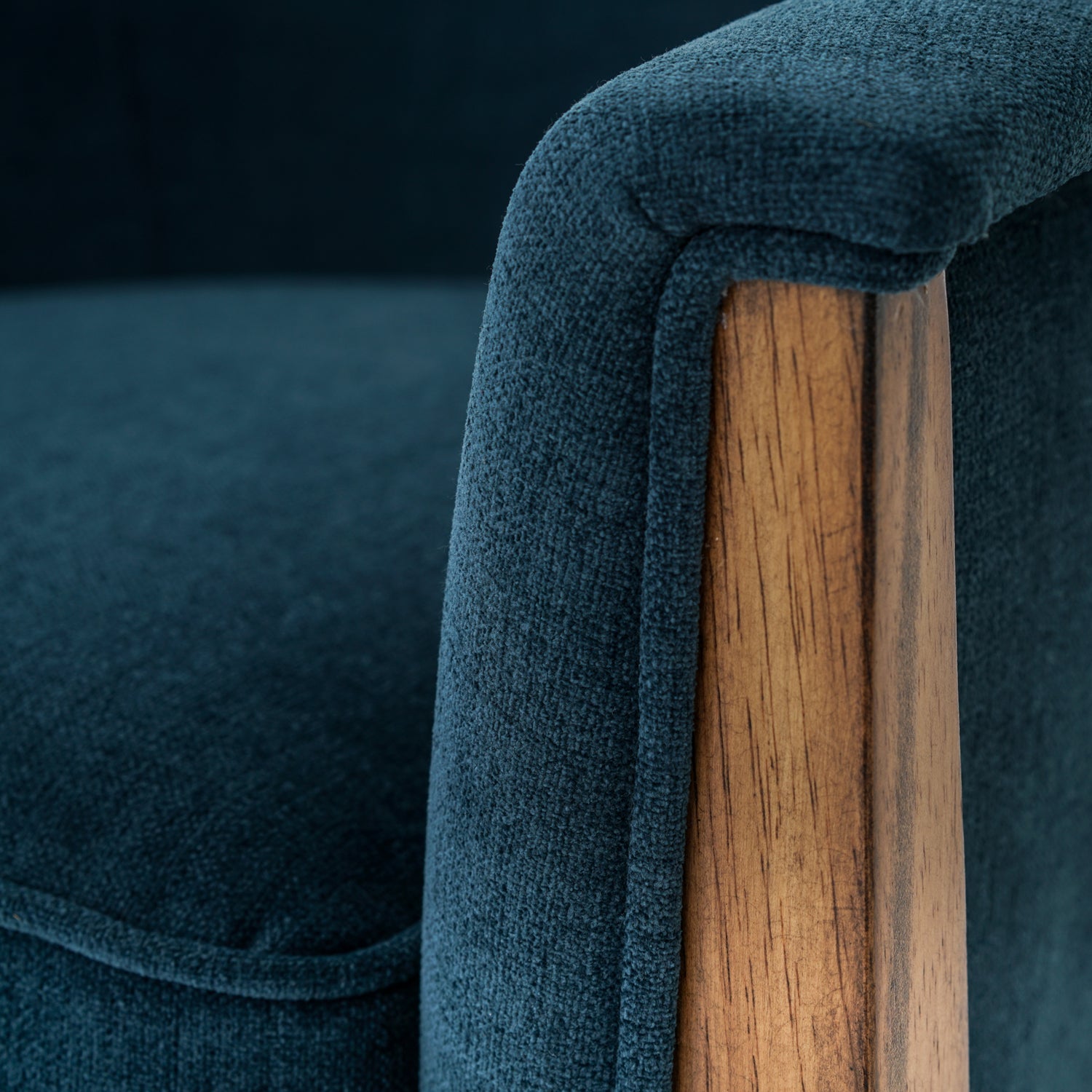 Plush Azure Fabric with Antique Cocoa Parawood | Nomad Chair | Valley Ridge Furniture