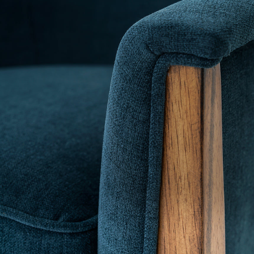 Plush Azure Fabric with Antique Cocoa Parawood | Nomad Chair | Valley Ridge Furniture