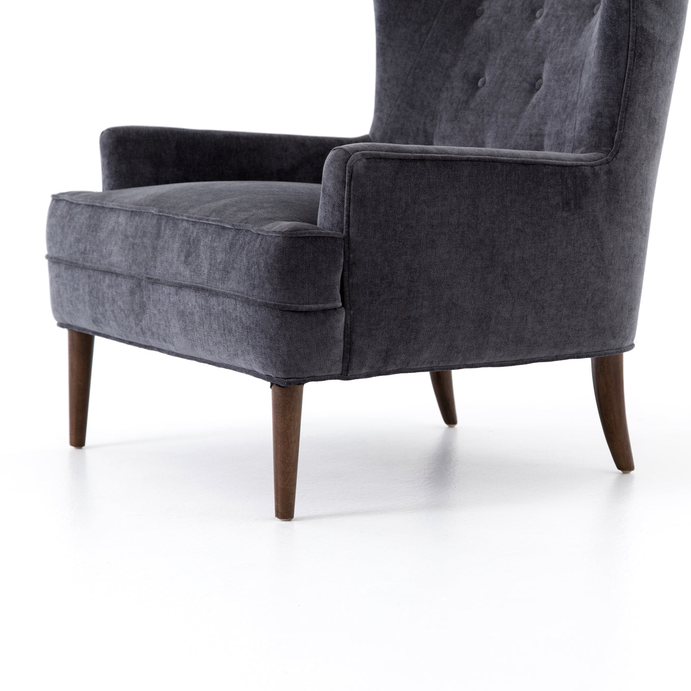 Charcoal Worn Velvet Fabric with Almond Parawood | Clermont Chair | Valley Ridge Furniture
