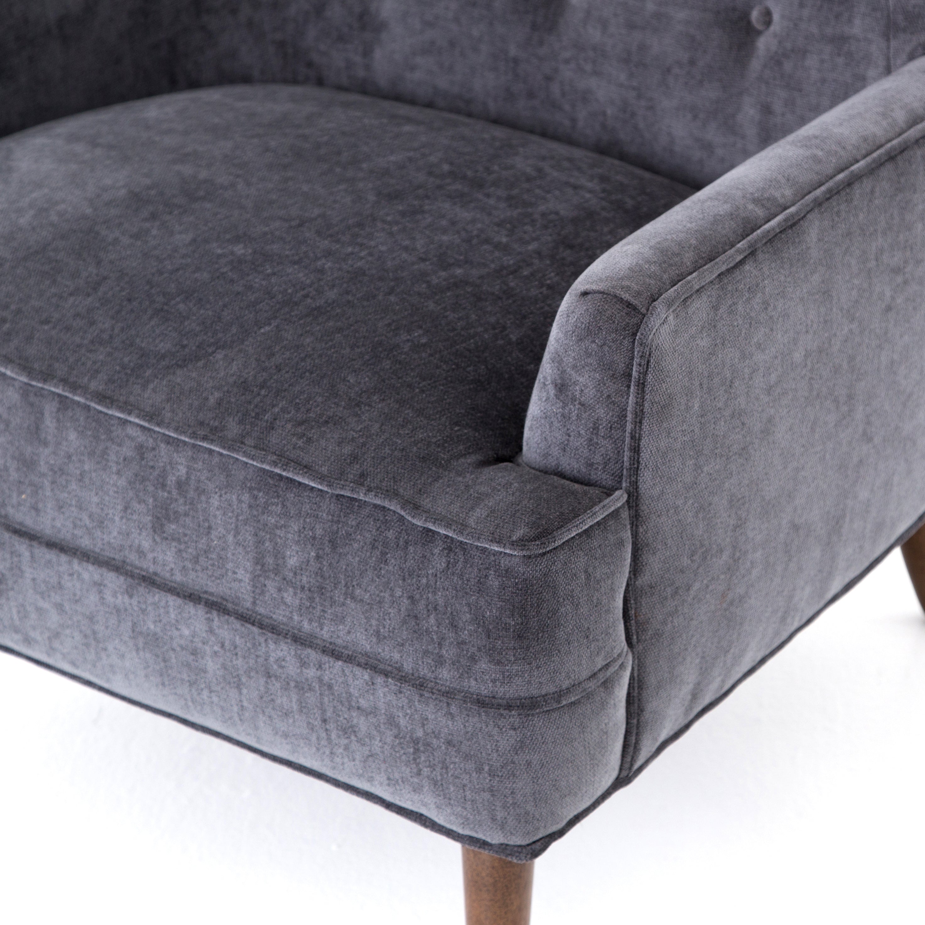 Charcoal Worn Velvet Fabric with Almond Parawood | Clermont Chair | Valley Ridge Furniture