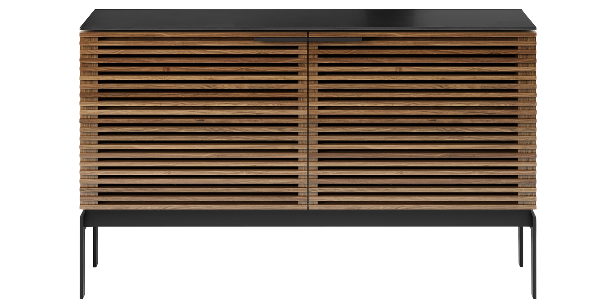 Natural Walnut &amp; Natural Walnut Veneer with Black Satin-Etched Glass &amp; Black Steel | BDI Corridor Compact Storage Cabinet | Valley Ridge Furniture