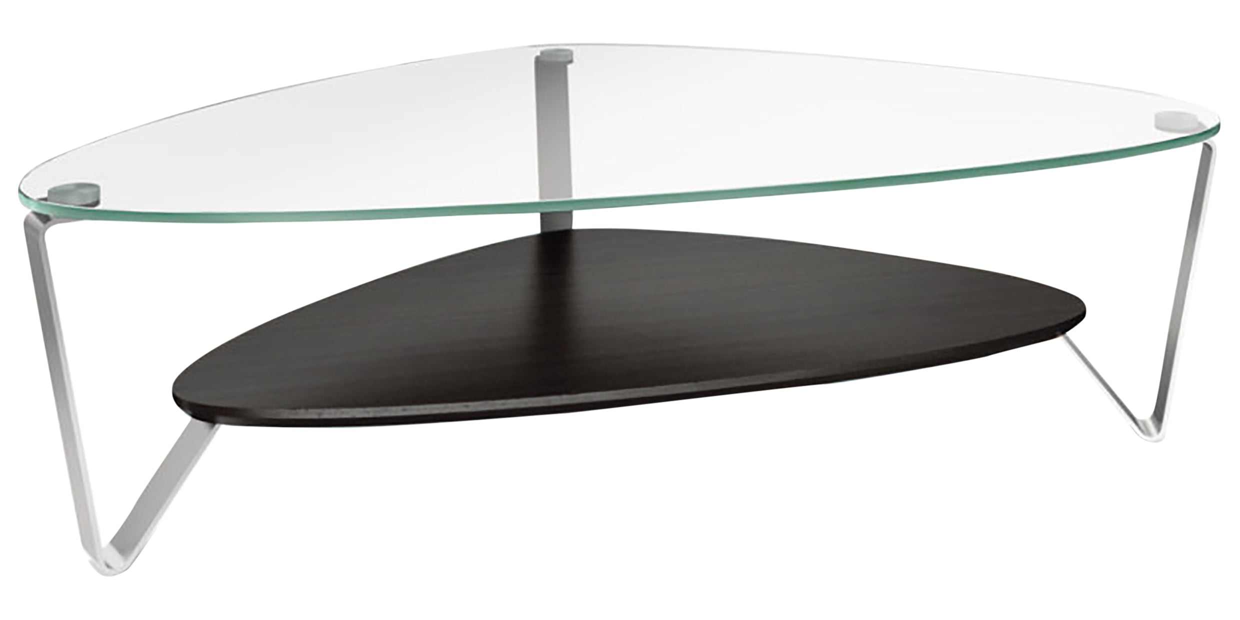 Espresso Oak Veneer &amp; Polished Glass with Satin Nickel Steel | BDI Dino Large Coffee Table | Valley Ridge Furniture