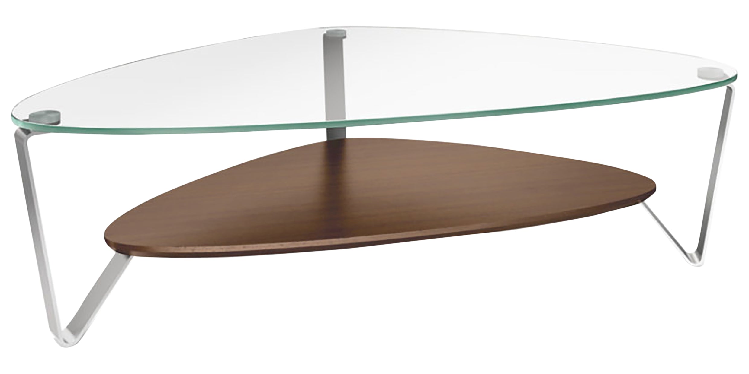 Natural Walnut Veneer &amp; Polished Glass with Satin Nickel Steel | BDI Dino Large Coffee Table | Valley Ridge Furniture
