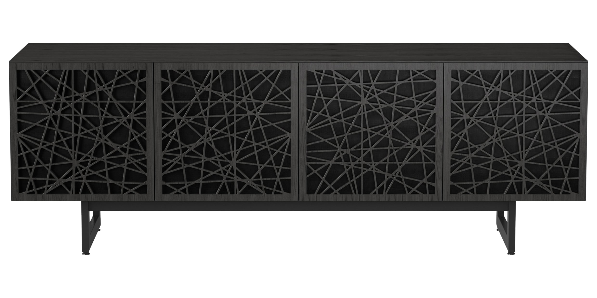 Charcoal Ash Veneer with Black Perforated Steel & Black Steel (Ricochet) | BDI Elements Media Chest | Valley Ridge Furniture