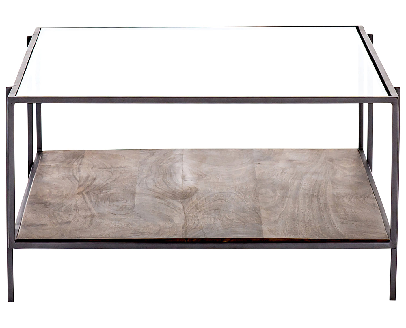 Aged Brown Mango & Tempered Glass with Dark Iron | Byron Coffee Table | Valley Ridge Furniture