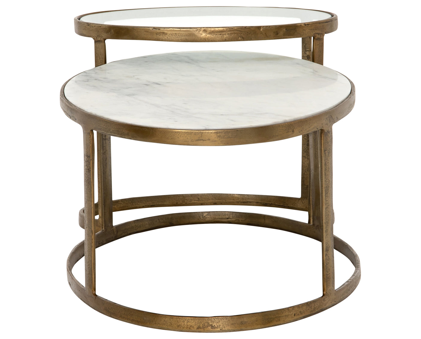 Polished White Marble & Tempered Glass with Raw Brass | Calder Nesting Coffee Table | Valley Ridge Furniture