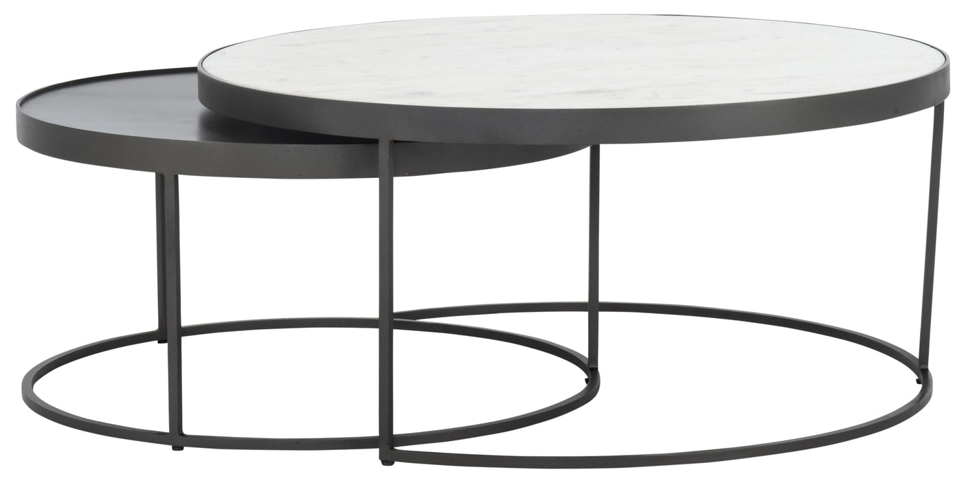 Polished White Marble with Gunmetal Iron | Evelyn Round Nesting Coffee Table | Valley Ridge Furniture