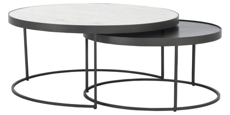 Polished White Marble with Gunmetal Iron | Evelyn Round Nesting Coffee Table | Valley Ridge Furniture
