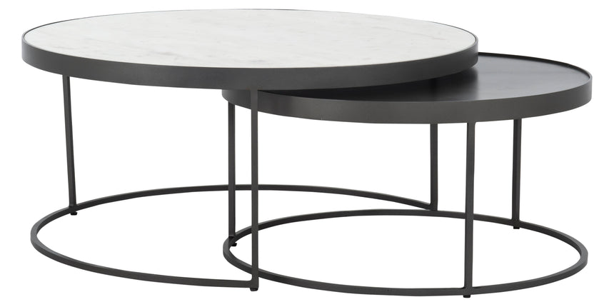 Polished White Marble with Gunmetal Iron | Evelyn Round Nesting Coffee Table | Valley Ridge Furniture
