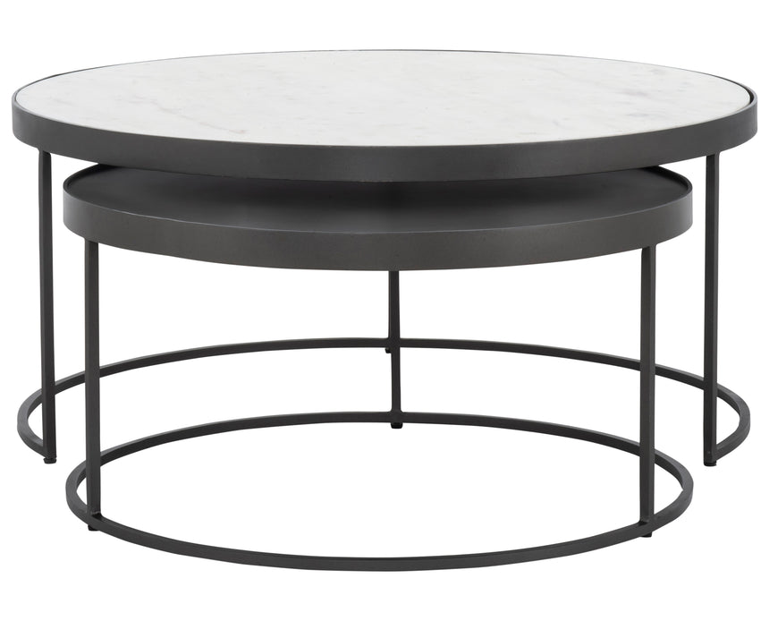Polished White Marble with Gunmetal Iron | Evelyn Round Nesting Coffee Table | Valley Ridge Furniture