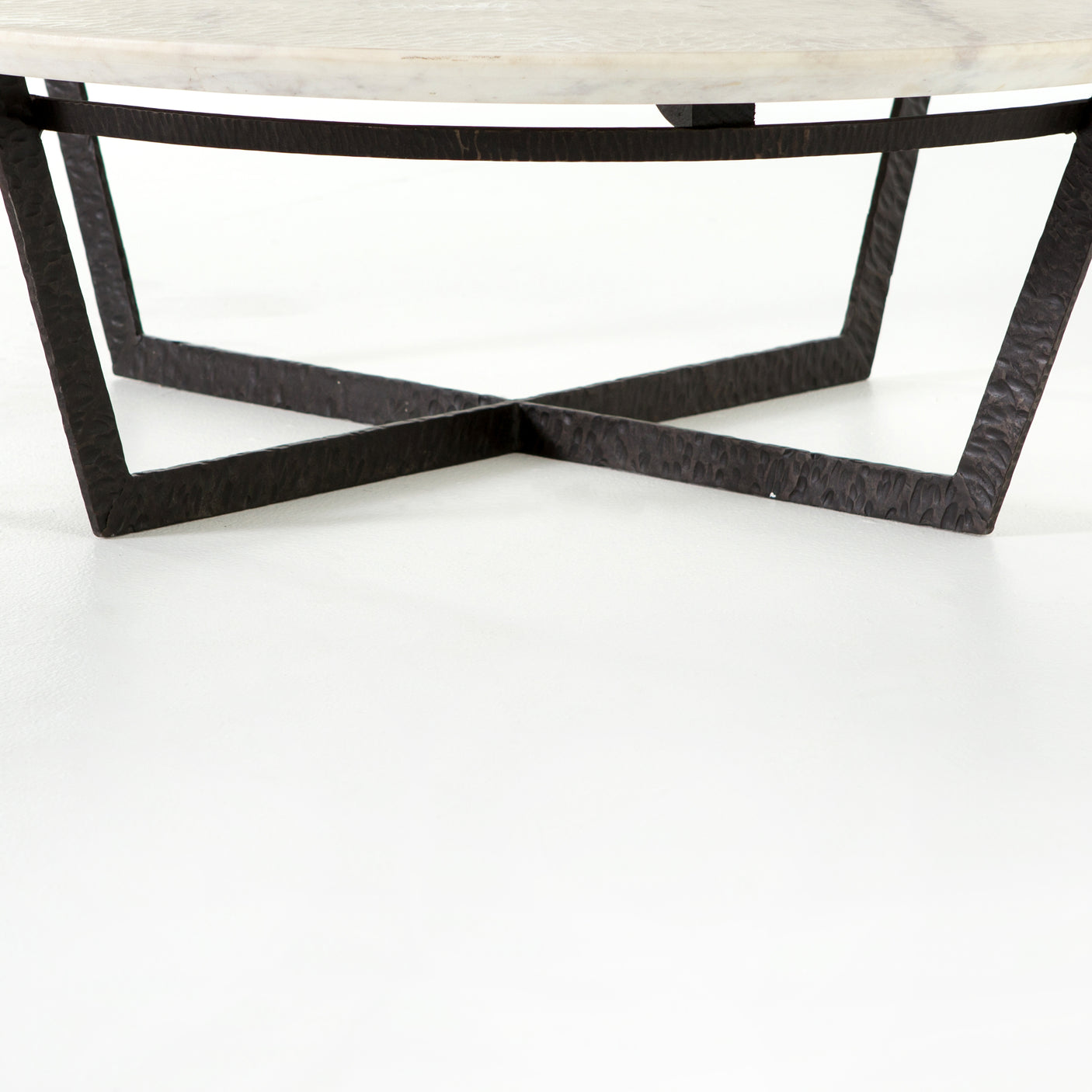 Sandblasted White Marble with Rustic Fossil Iron | Felix Round Coffee Table | Valley Ridge Furniture