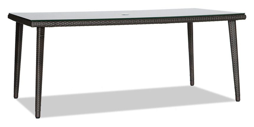 71in x 38in Rectangular Dining Table w/Clear Glass & Umbrella Hole | Ratana Palm Harbor Collection | Valley Ridge Furniture