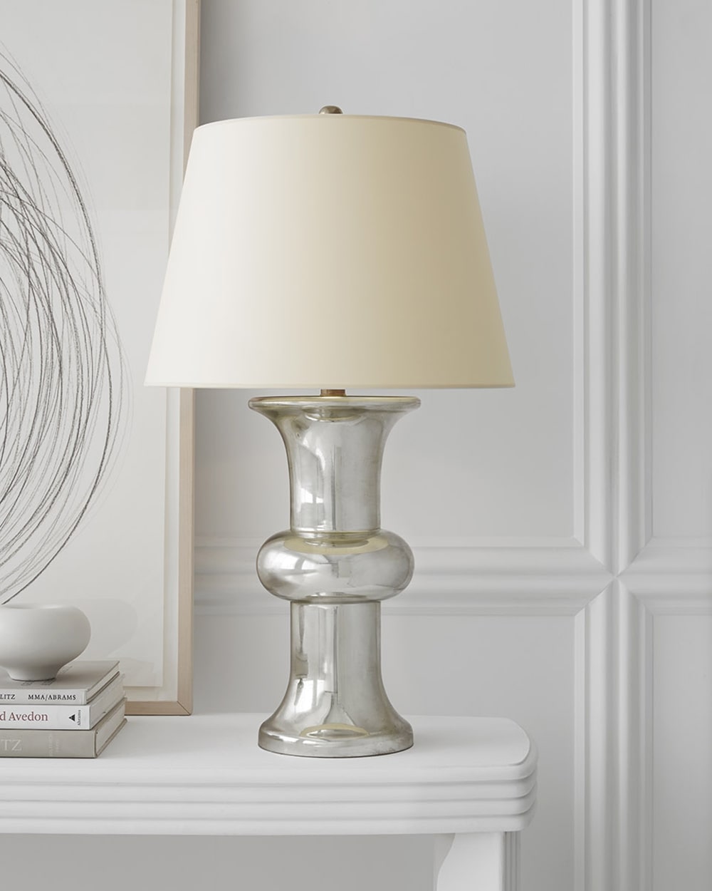 Mercury Glass &amp; Natural Paper | Bull Nose Cylinder Table Lamp | Valley Ridge Furniture
