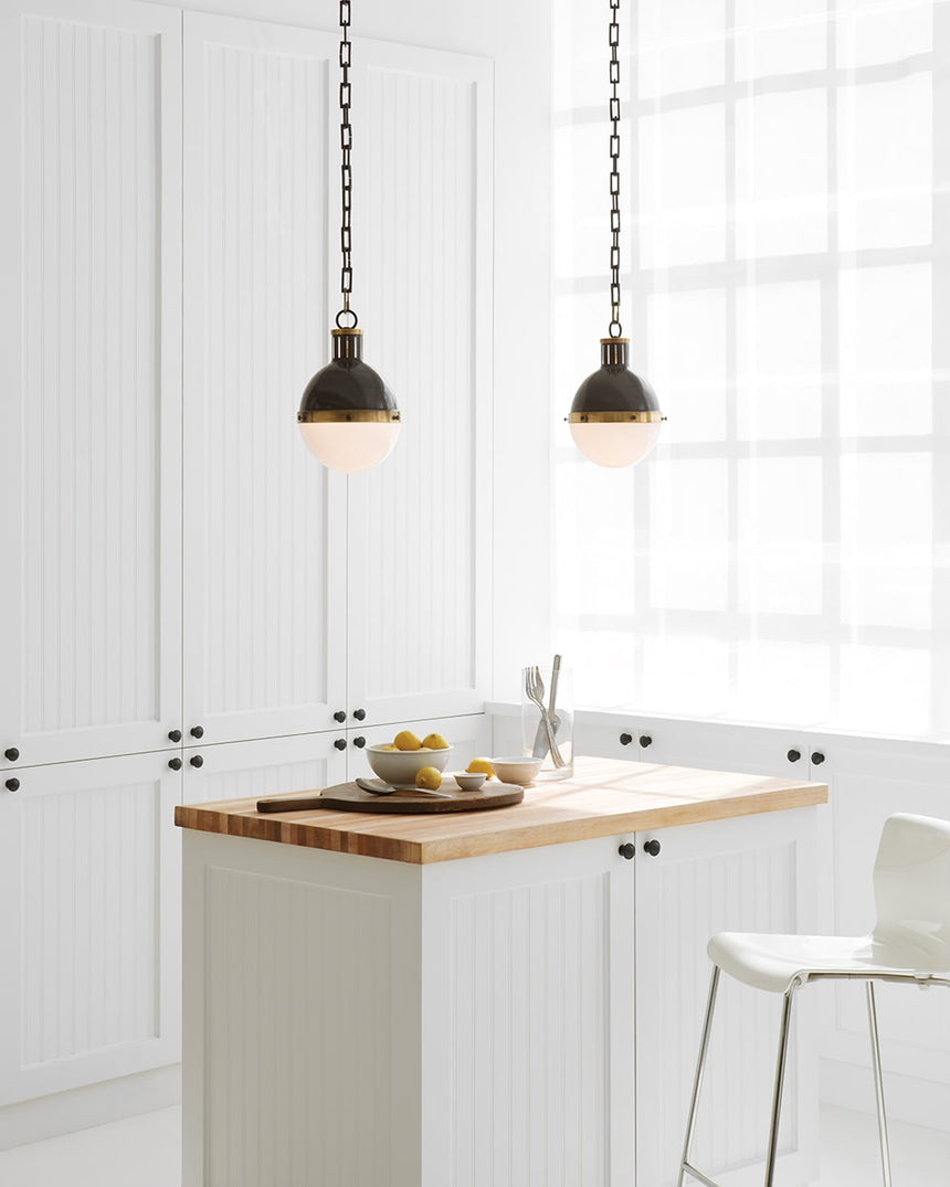 Bronze with Antique Brass & White Glass | Hicks Small Pendant | Valley Ridge Furniture