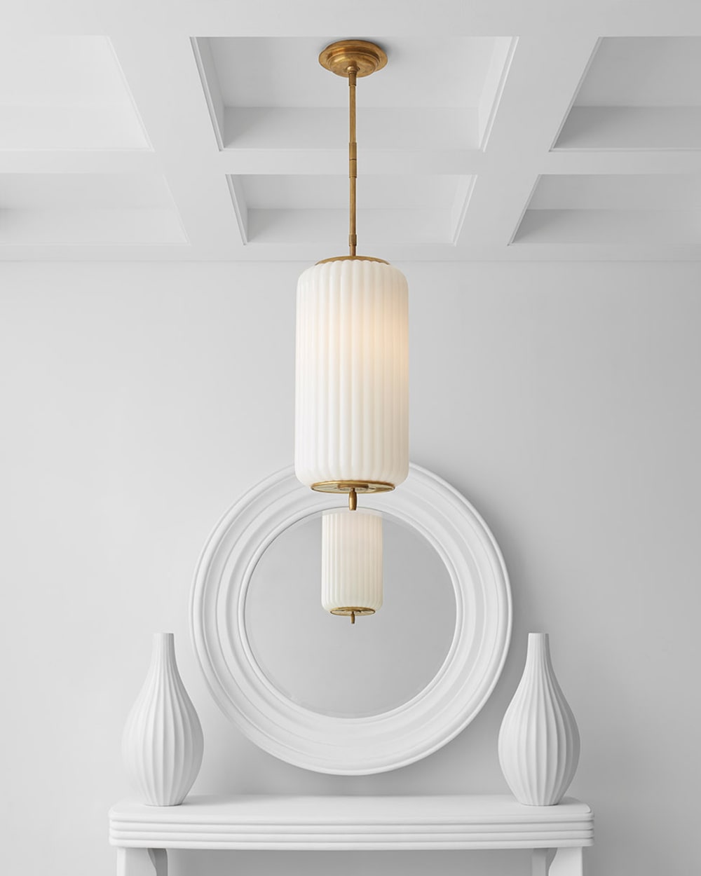 Hand-Rubbed Antique Brass & White Glass | Eden Medium Pendant | Valley Ridge Furniture