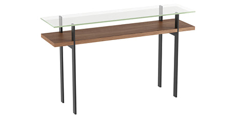 Natural Walnut Veneer & Polished Tempered Glass with Black Steel | BDI Terrace Slim Console Table | Valley Ridge Furniture
