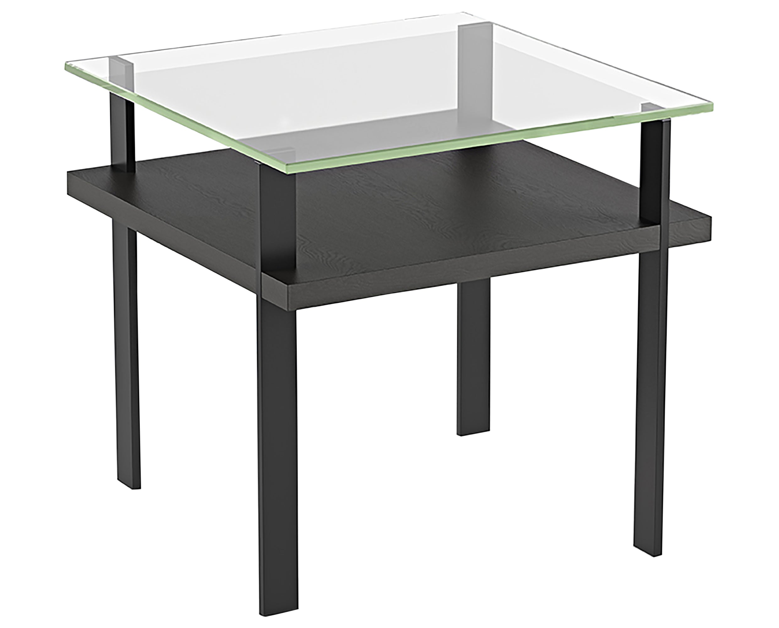 Charcoal Ash Veneer & Polished Tempered Glass with Black Aluminum | BDI Terrace End Table | Valley Ridge Furniture