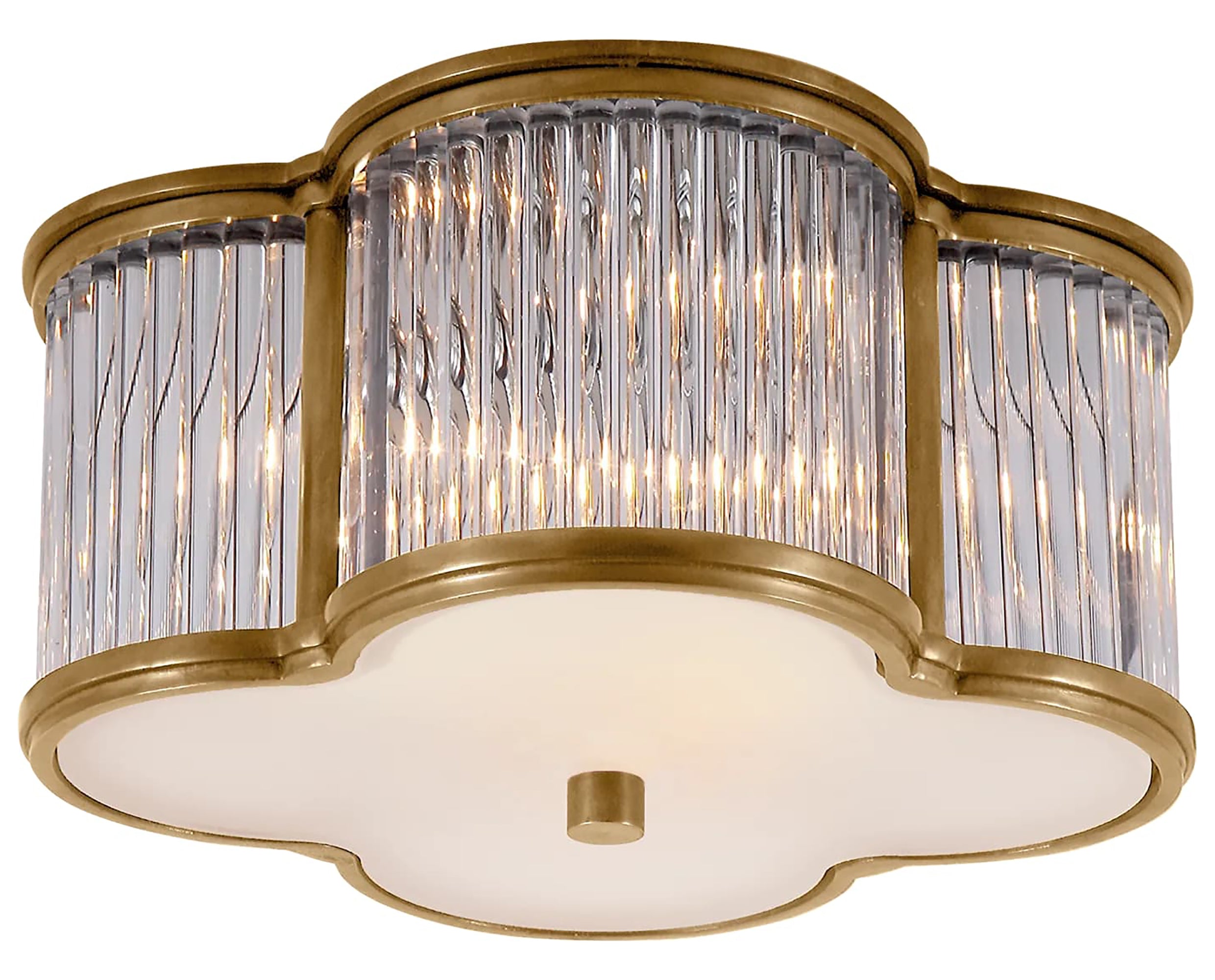 Natural Brass and Clear Glass Rods &amp; Frosted Glass | Basil Small Flush Mount | Valley Ridge Furniture