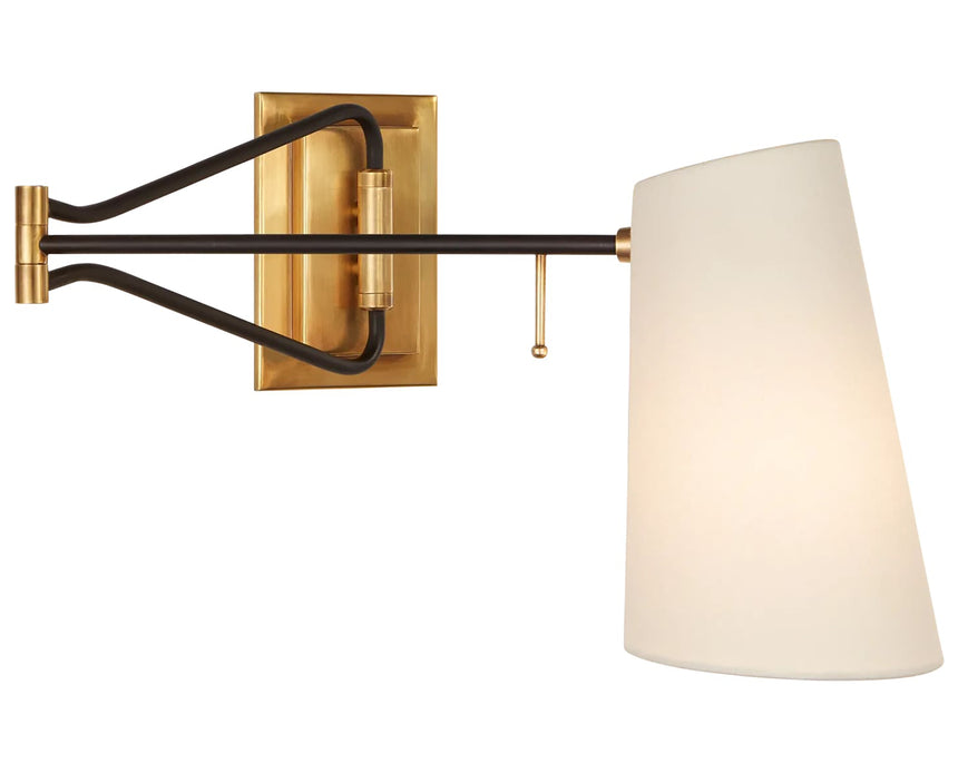 Hand-Rubbed Antique Brass and Black & Linen | Keil Swing Arm Wall Light | Valley Ridge Furniture