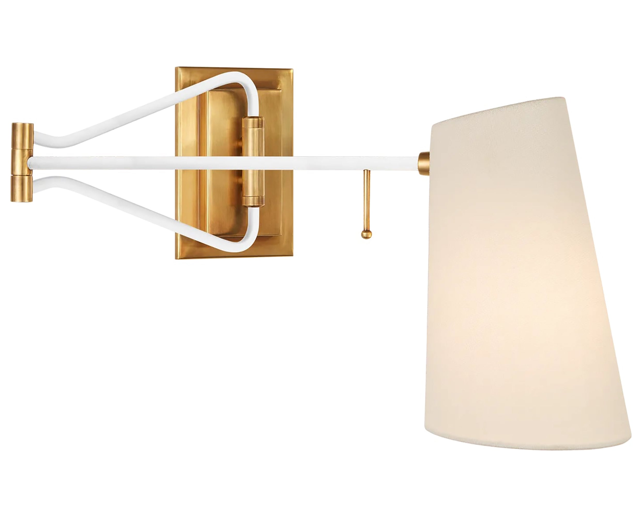 Hand-Rubbed Antique Brass and White &amp; Linen | Keil Swing Arm Wall Light | Valley Ridge Furniture