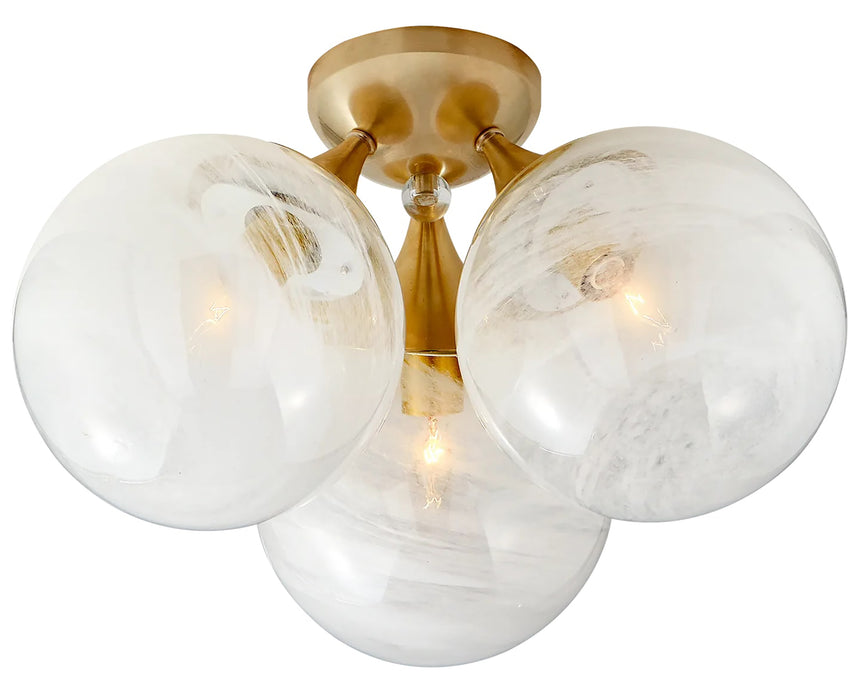 Hand-Rubbed Antique Brass & White Glass | Cristol Large Triple Flush Mount | Valley Ridge Furniture