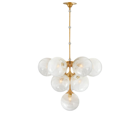 Hand-Rubbed Antique Brass & White Strie Glass | Cristol Tiered Chandelier | Valley Ridge Furniture