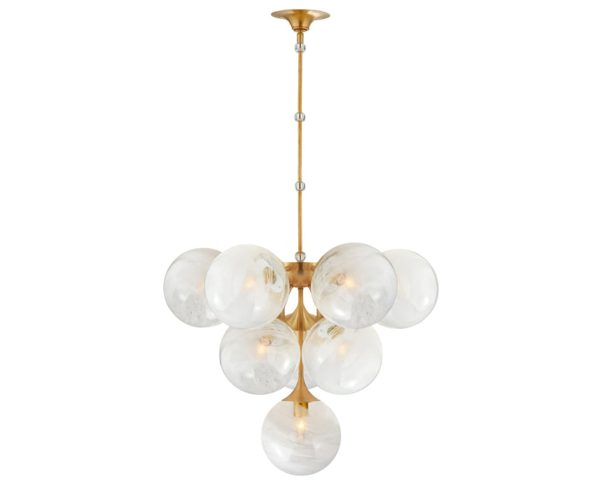 Hand-Rubbed Antique Brass & White Strie Glass | Cristol Tiered Chandelier | Valley Ridge Furniture