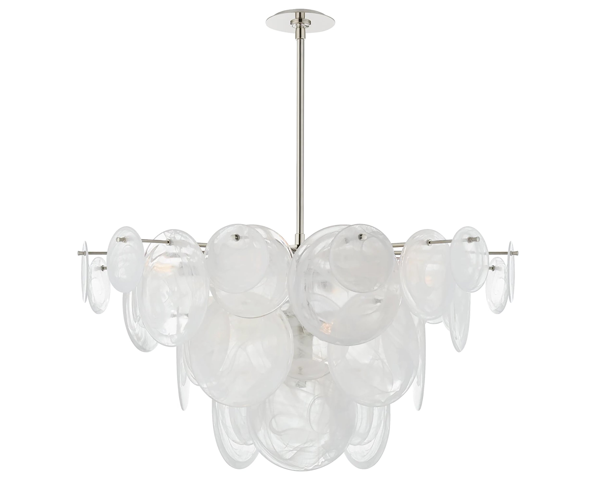 Polished Nickel &amp; White Strie Glass | Loire Large Chandelier | Valley Ridge Furniture