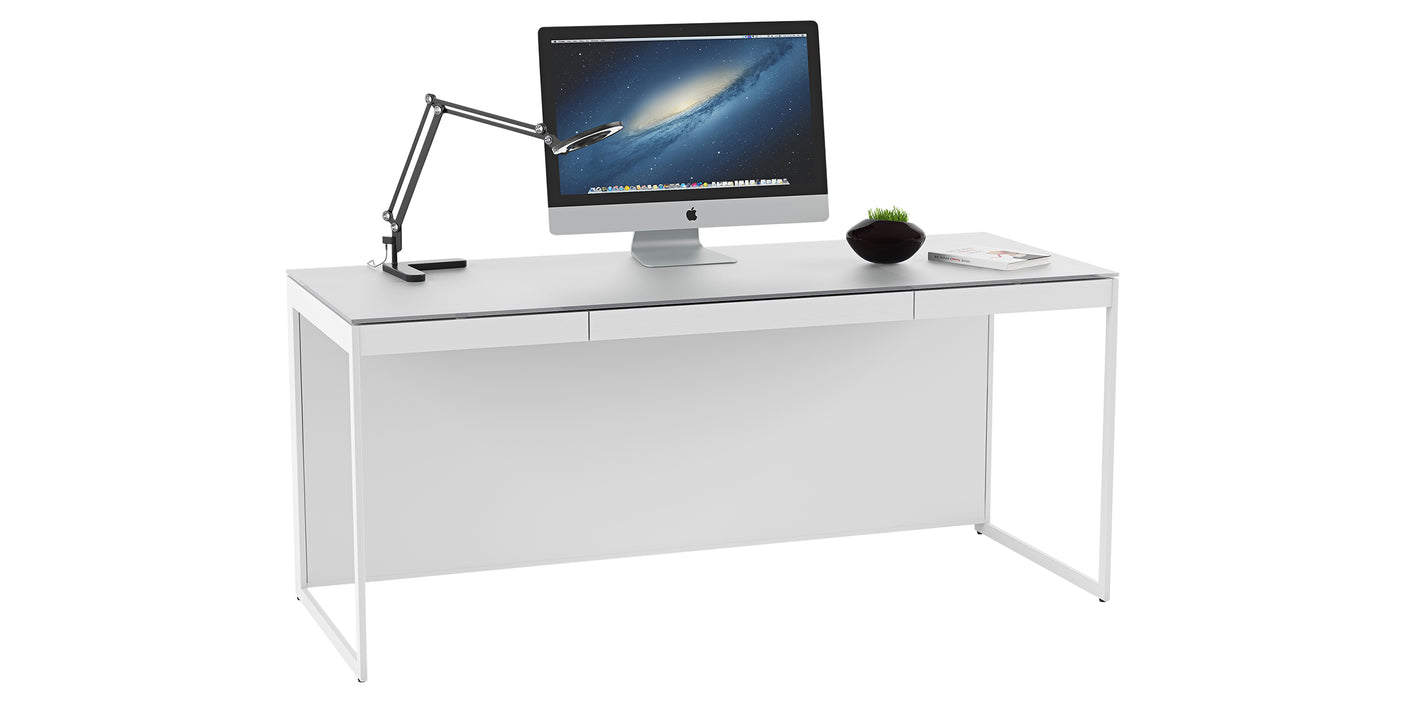 Satin White Oak Veneer & Grey Satin-Etched Glass with Satin White Steel | BDI Centro Desk | Valley Ridge Furniture