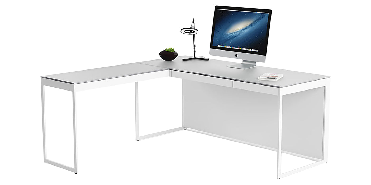 Satin White Oak Veneer & Grey Satin-Etched Glass with Satin White Steel | BDI Centro Desk Return | Valley Ridge Furntiture