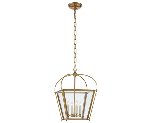 Antique-Burnished Brass & Clear Glass | Riverside Small Square Lantern | Valley Ridge Furniture