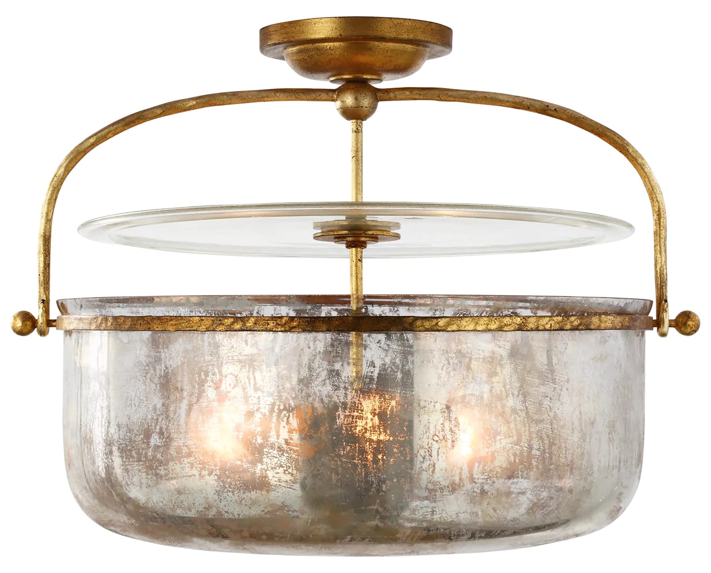 Gilded Iron & Mercury Glass | Lorford Medium Semi-Flush Lantern | Valley Ridge Furniture