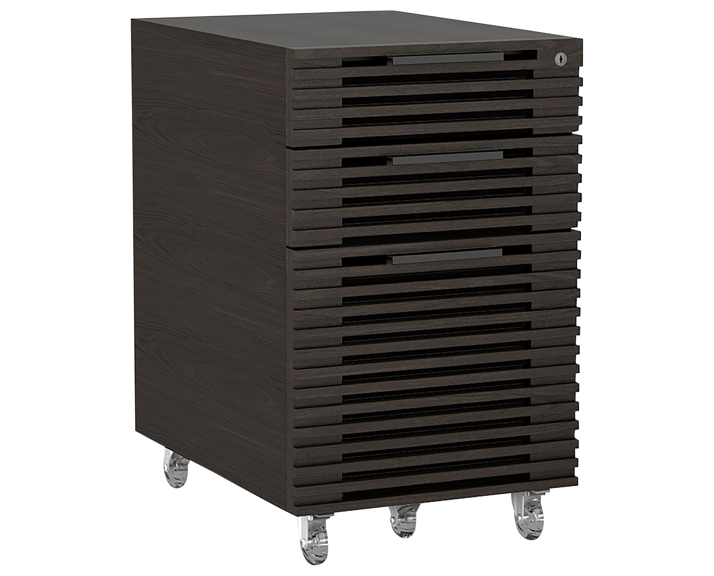 Charcoal Stained Ash &amp; Charcoal Ash Veneer with Black Steel | BDI Corridor Mobile FIle Cabinet | Valley Ridge Furniture