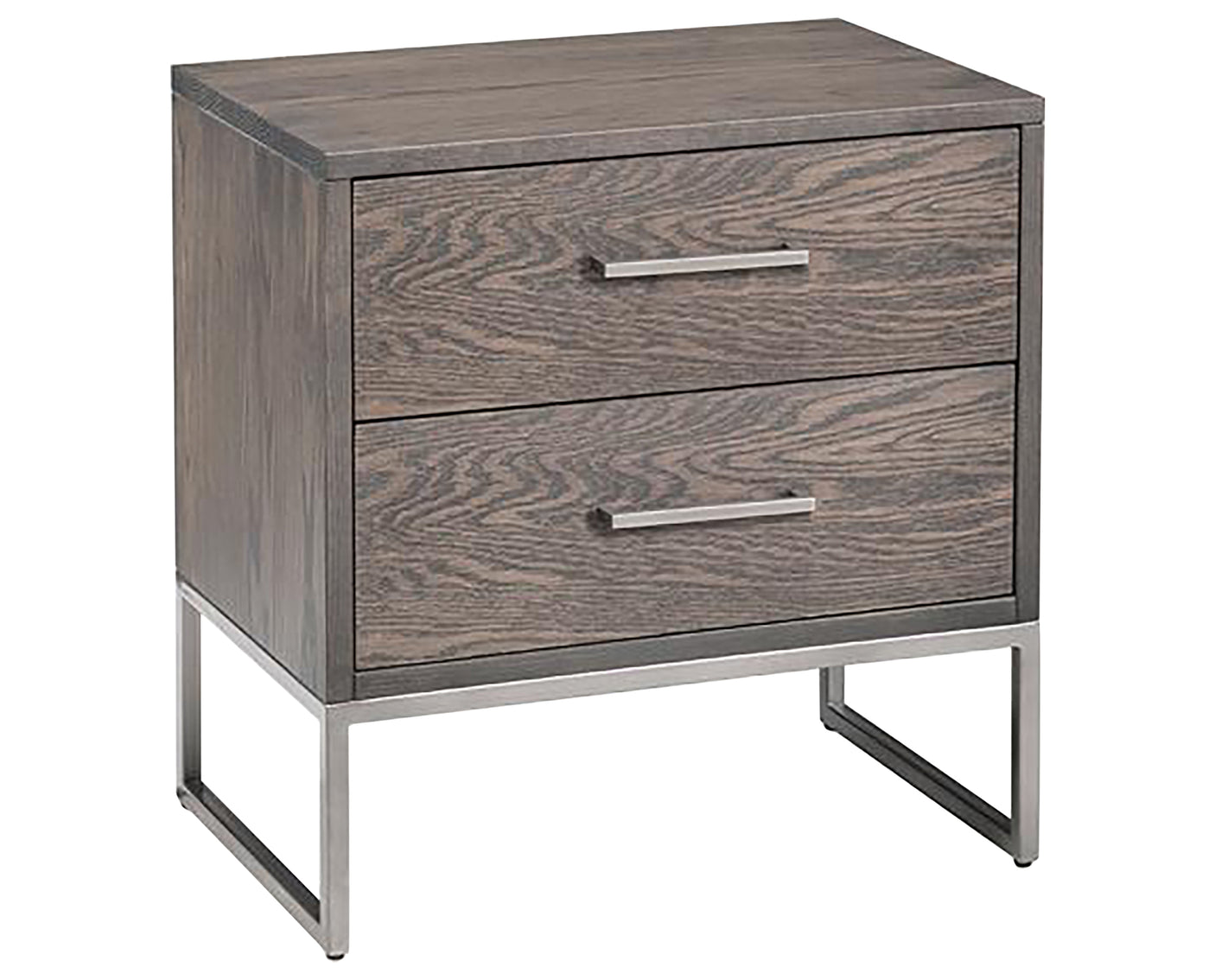 Serene Oak Rhino with Sunrise Metal Pewter | Handstone Electra 2 Drawer Nightstand | Valley Ridge Furniture