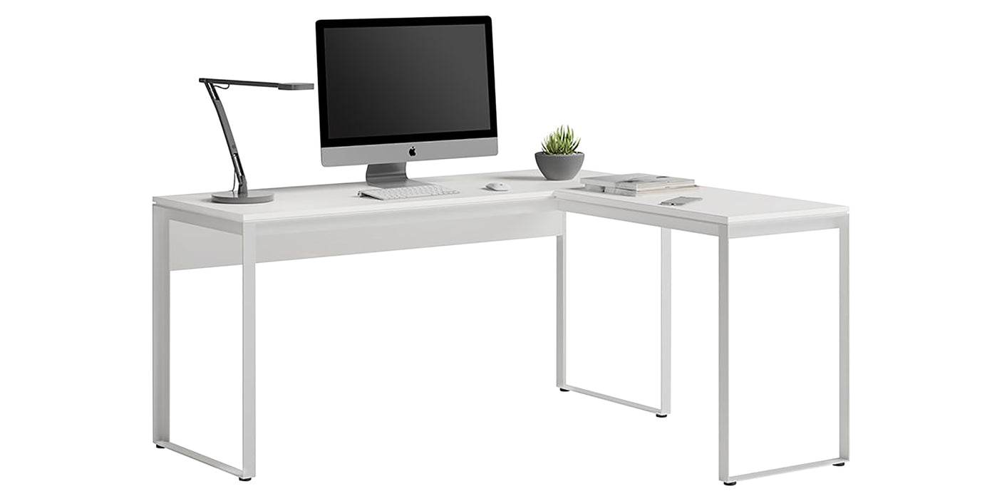 Satin White Veneer & Satin White Steel | BDI Linea Work Desk Return | Valley Ridge Furniture