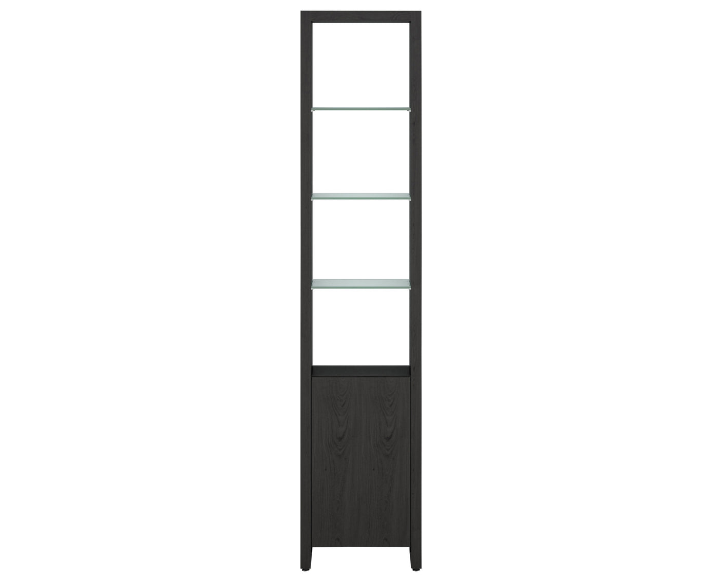 Charcoal Ash Veneer & Polished Tempered Glass | BDI Linea Narrow Shelf | Valley Ridge Furniture