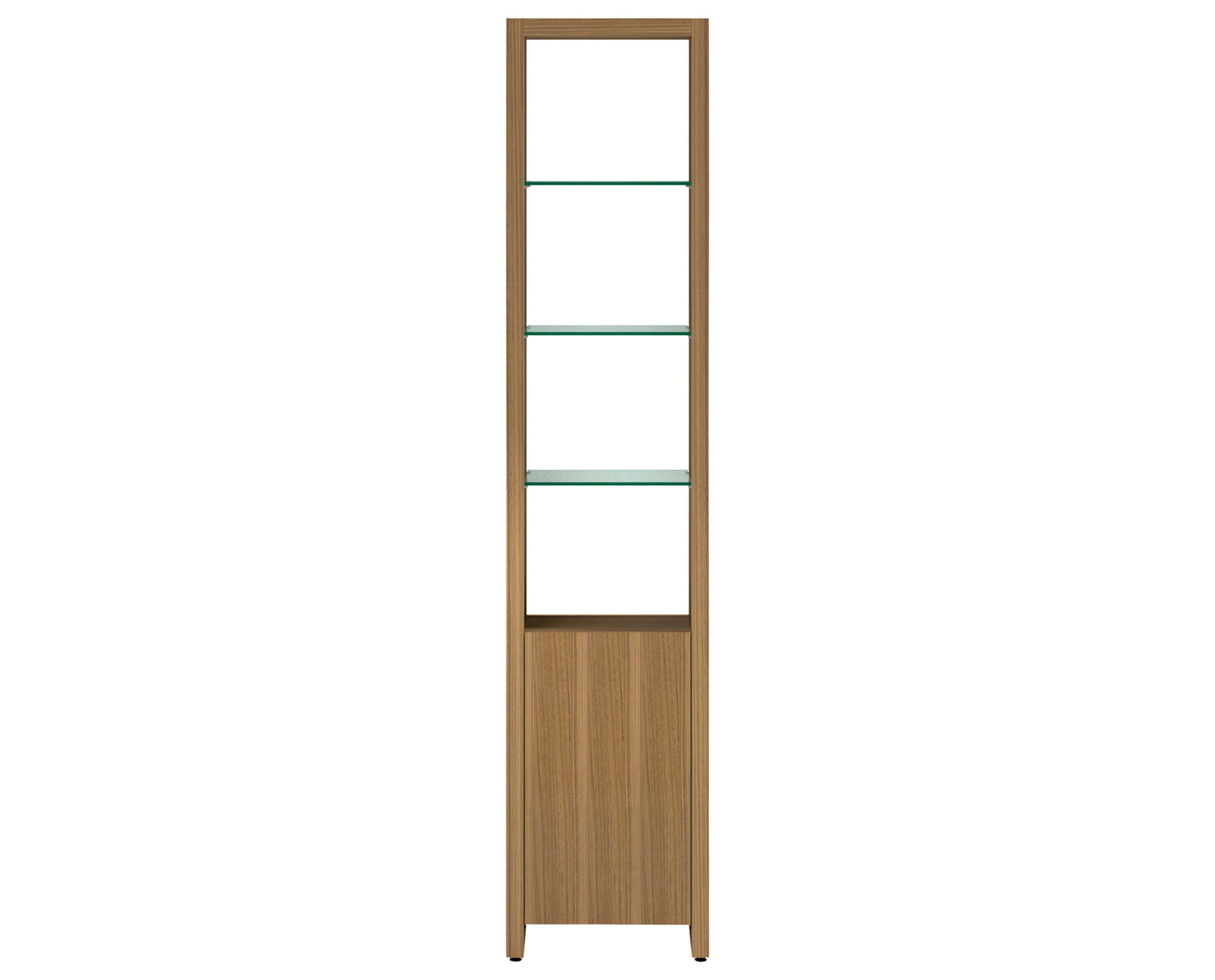 Natural Walnut Veneer & Polished Tempered Glass | BDI Linea Narrow Shelf | Valley Ridge Furniture