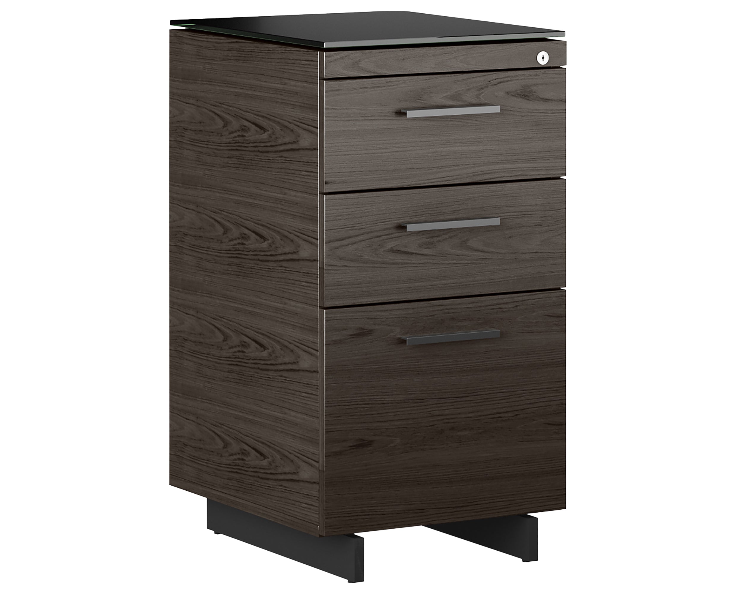Charcoal Ash Veneer and Black Satin-Etched Glass with Black Steel | BDI Sequel 3 Drawer File Cabinet | Valley Ridge Furniture