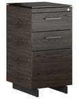 Charcoal Ash Veneer and Black Satin-Etched Glass with Black Steel | BDI Sequel 3 Drawer File Cabinet | Valley Ridge Furniture