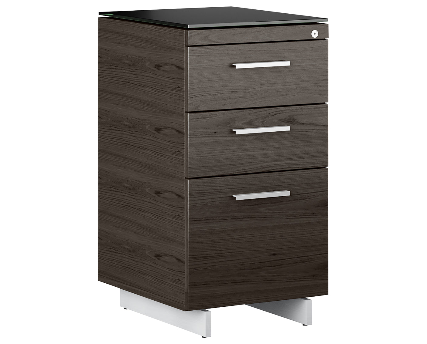 Charcoal Ash Veneer and Black Satin-Etched Glass with Satin Nickel Steel | BDI Sequel 3 Drawer File Cabinet | Valley Ridge Furniture