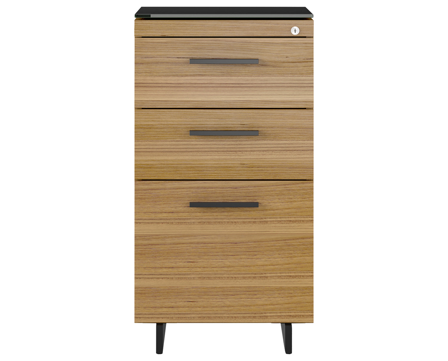 Natural Walnut Veneer and Black Satin-Etched Glass with Black Steel | BDI Sequel 3 Drawer File Cabinet | Valley Ridge Furniture