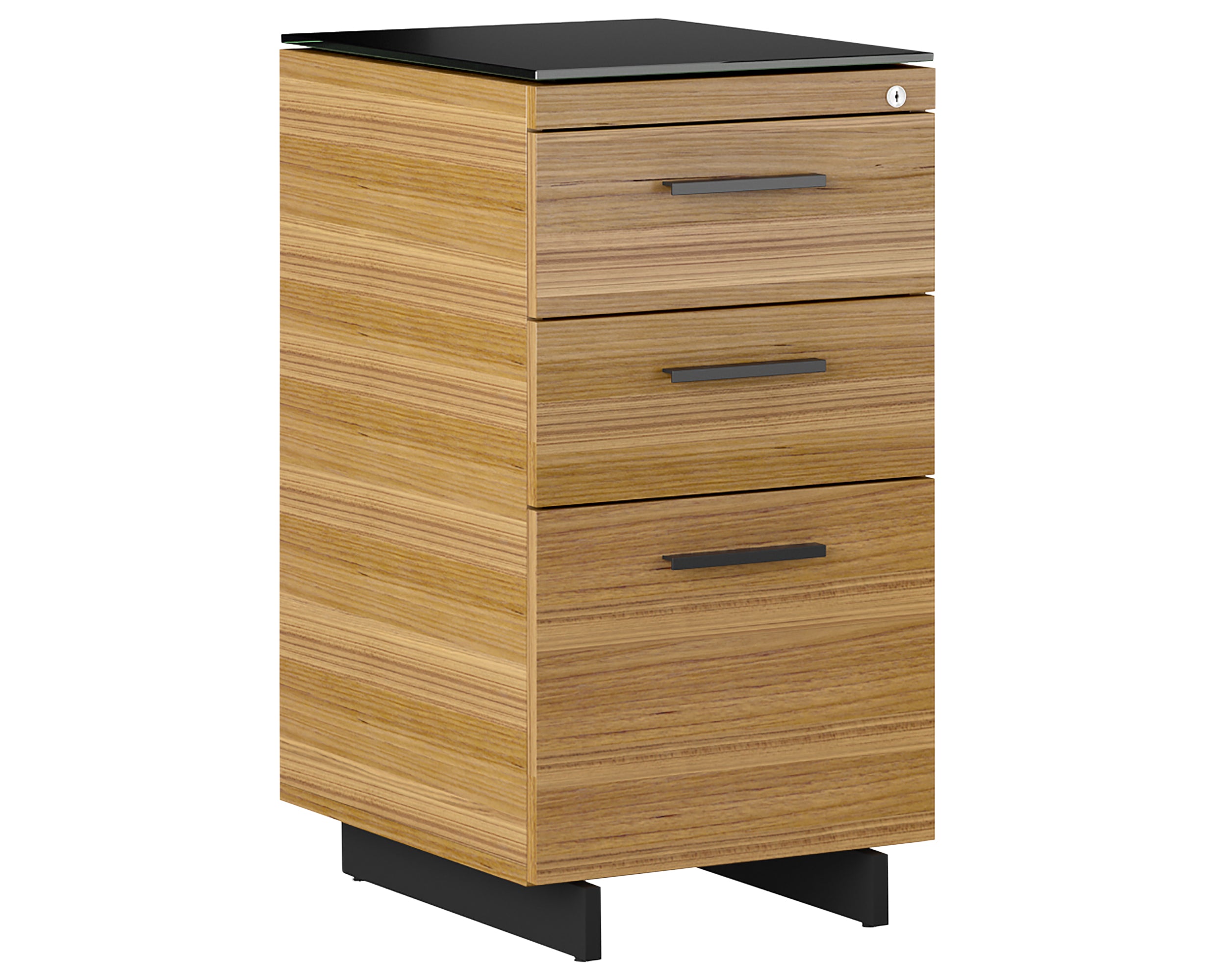 Natural Walnut Veneer and Black Satin-Etched Glass with Black Steel | BDI Sequel 3 Drawer File Cabinet | Valley Ridge Furniture