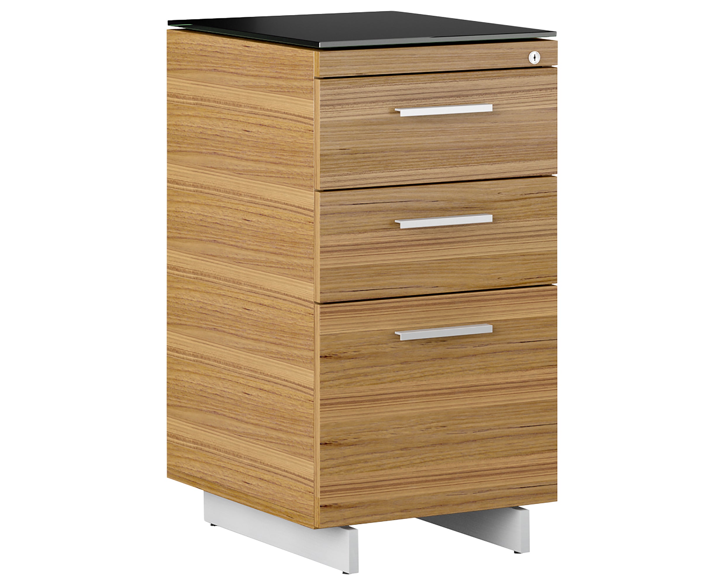 Natural Walnut Veneer and Black Satin-Etched Glass with Satin Nickel Steel | BDI Sequel 3 Drawer File Cabinet | Valley Ridge Furniture