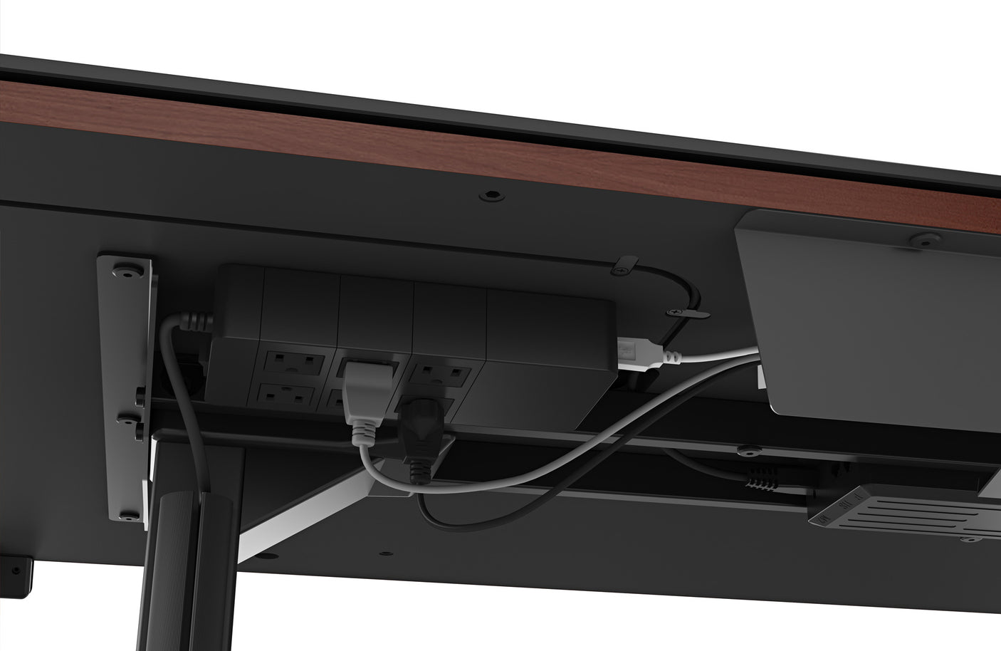 Chocolate Stained Walnut & Chocolate Walnut Veneer with Black Satin-Etched Glass & Black Steel | BDI Sequel Large Lift Desk | Valley Ridge Furniture