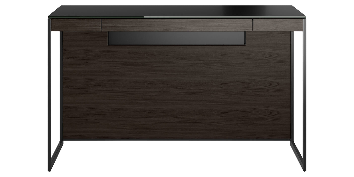 Charcoal Ash Veneer and Black Satin-Etched Glass with Black Steel | BDI Sequel Compact Desk | Valley Ridge Furniture
