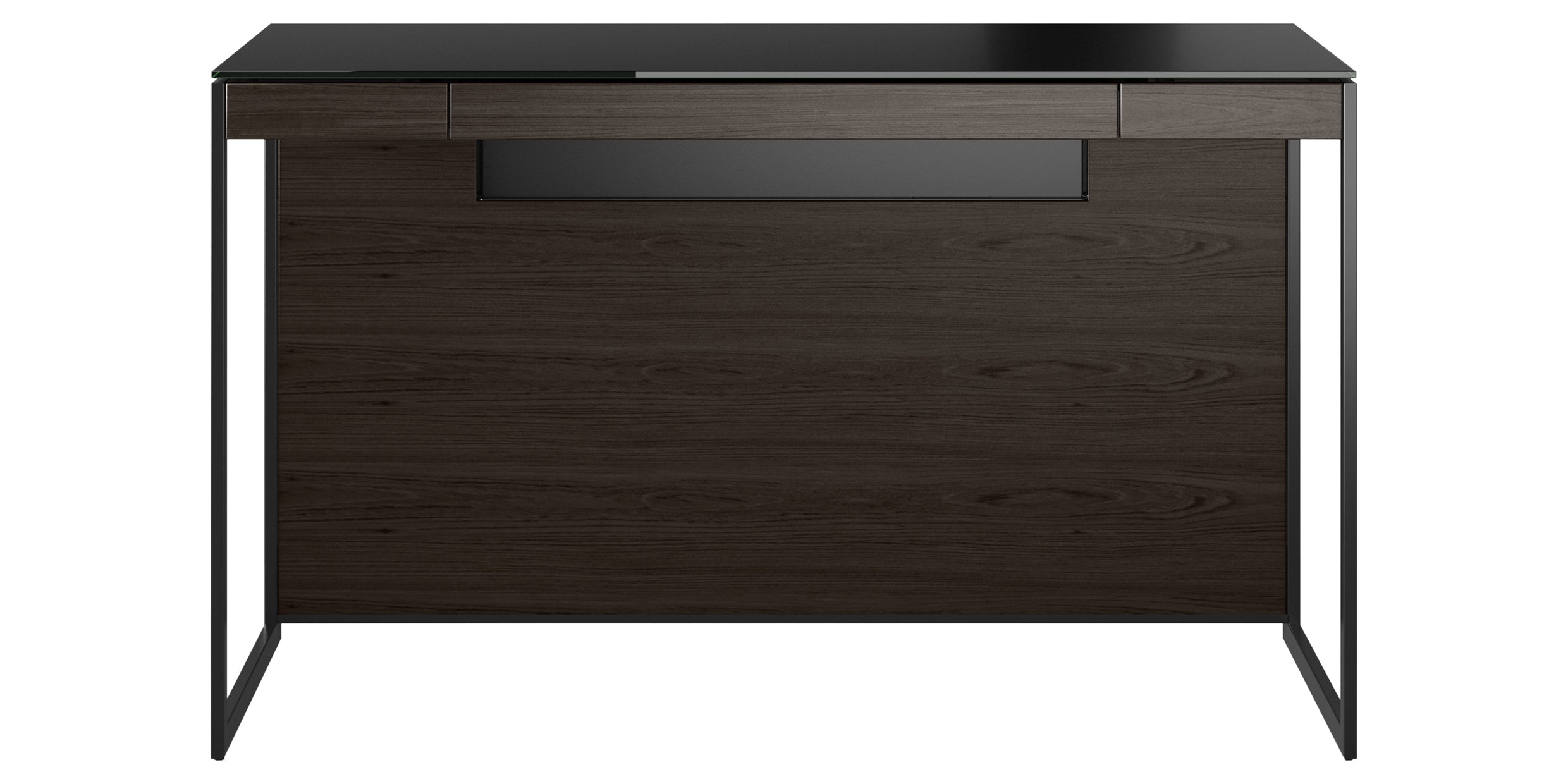 Charcoal Ash Veneer and Black Satin-Etched Glass with Black Steel | BDI Sequel Compact Desk | Valley Ridge Furniture