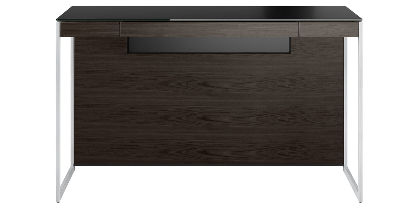 Charcoal Ash Veneer and Black Satin-Etched Glass with Satin Nickel Steel | BDI Sequel Compact Desk | Valley Ridge Furniture