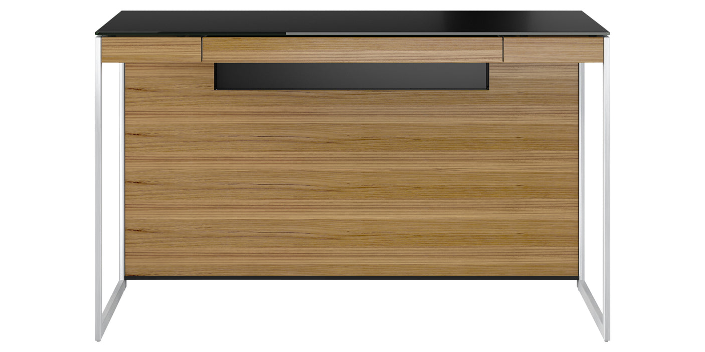Natural Walnut Veneer and Black Satin-Etched Glass with Satin Nickel Steel | BDI Sequel Compact Desk | Valley Ridge Furniture