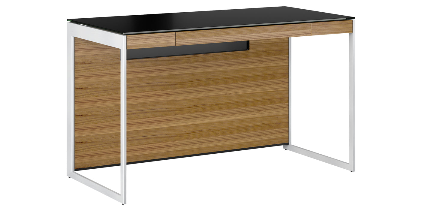 Natural Walnut Veneer and Black Satin-Etched Glass with Satin Nickel Steel | BDI Sequel Compact Desk | Valley Ridge Furniture