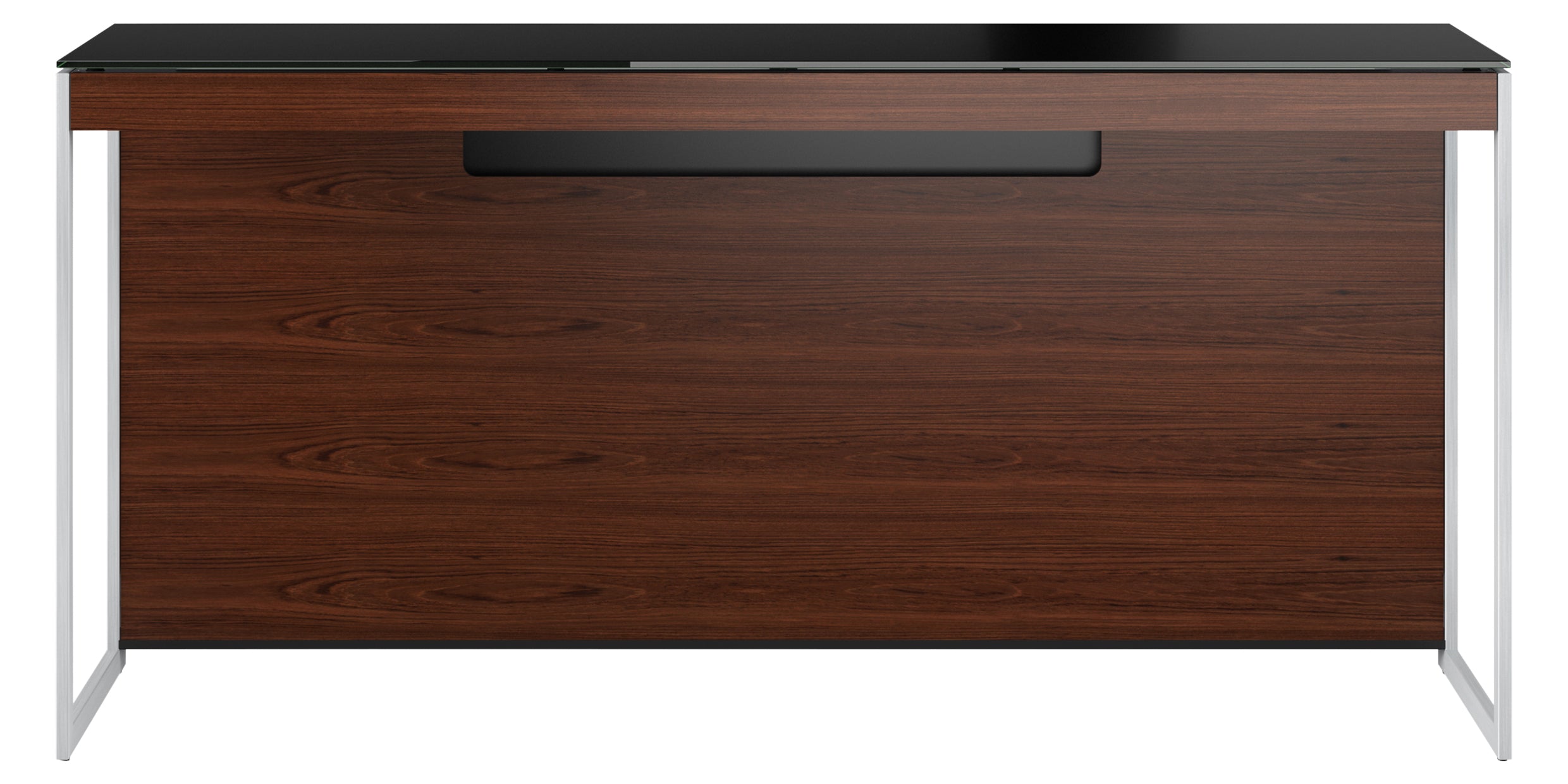 Chocolate Walnut Veneer and Black Satin-Etched Glass with Satin Nickel Steel | BDI Sequel Laptop Desk | Valley Ridge Furniture
